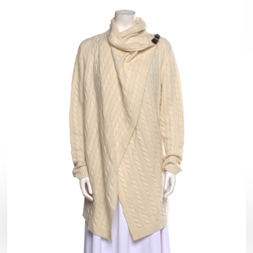 Neiman Marcus Cream Cashmere Cable Knit wrap Sweater
